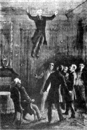 Изображение 84: Мощните сили на телекинезата не са явление на съвременността. Още през 1852 г. британецът Даниел Д. Хоум показва уменията си пред стотици свидетели, между тях репортери, издатели на Hartford Times, Марк Твен и император Наполеон II: той не само можел да накара предмети като маси и столове да левитират, но и самият той се издигал до тавана и летял из стаите. helsing_ne_pipai_img84.png